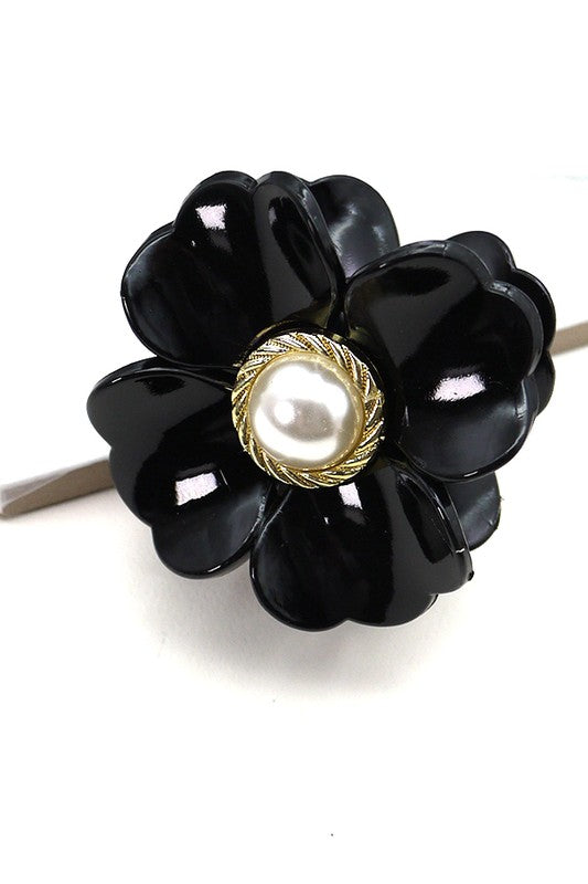 Pearl Flower Hair Claws-Black