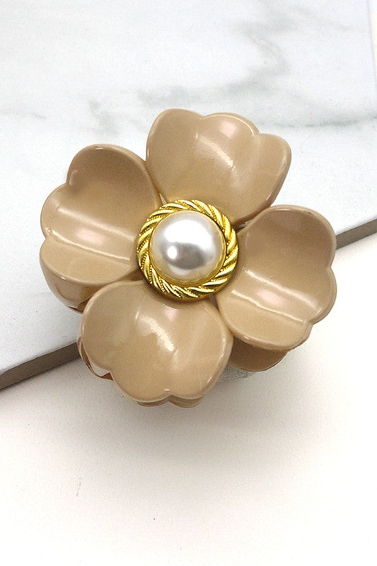 Pearl Flower Hair Claws-Ivory