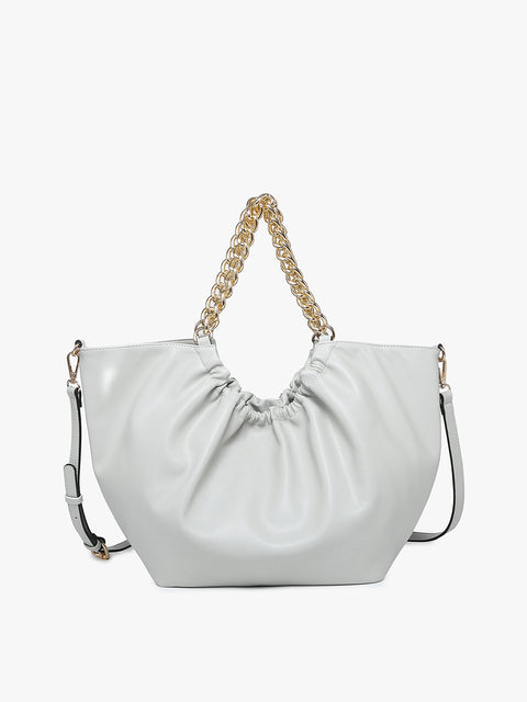 Stassi Slouchy Satchel with Chain-Lt Grey