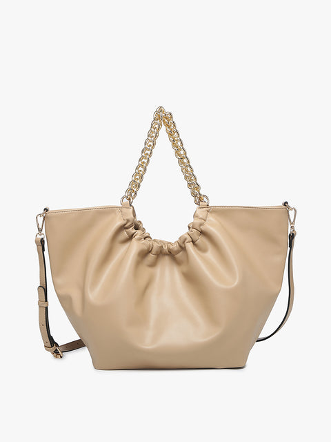 Stassi Slouchy Satchel with Chain-Taupe