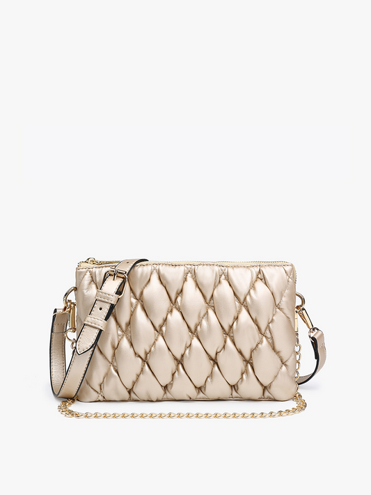 Izzy Puffer Quilted Crossbody with Chain-Lt Gold
