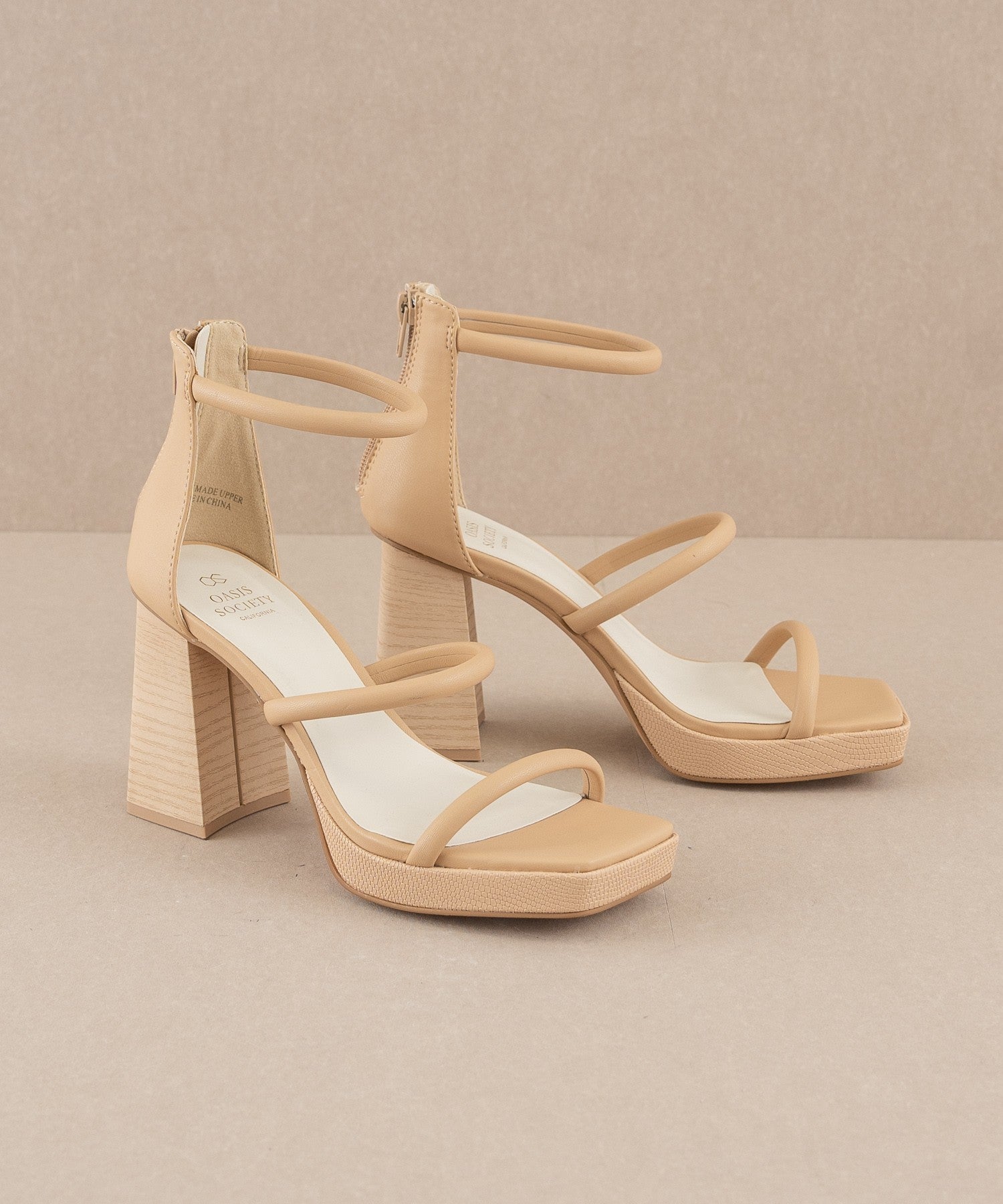 Three Strap Platform Shoes-Nude | Erma Jean