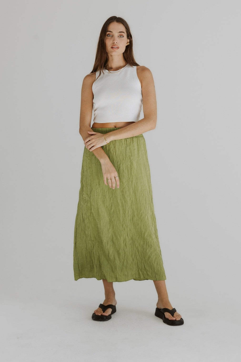 Green a line midi skirt best sale