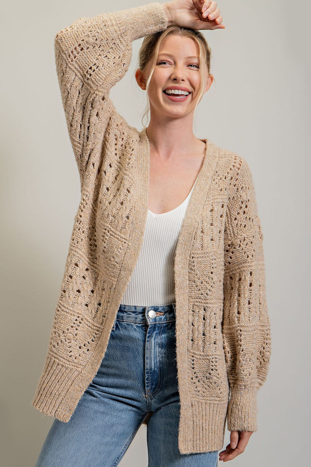 Oatmeal open front cardigan best sale