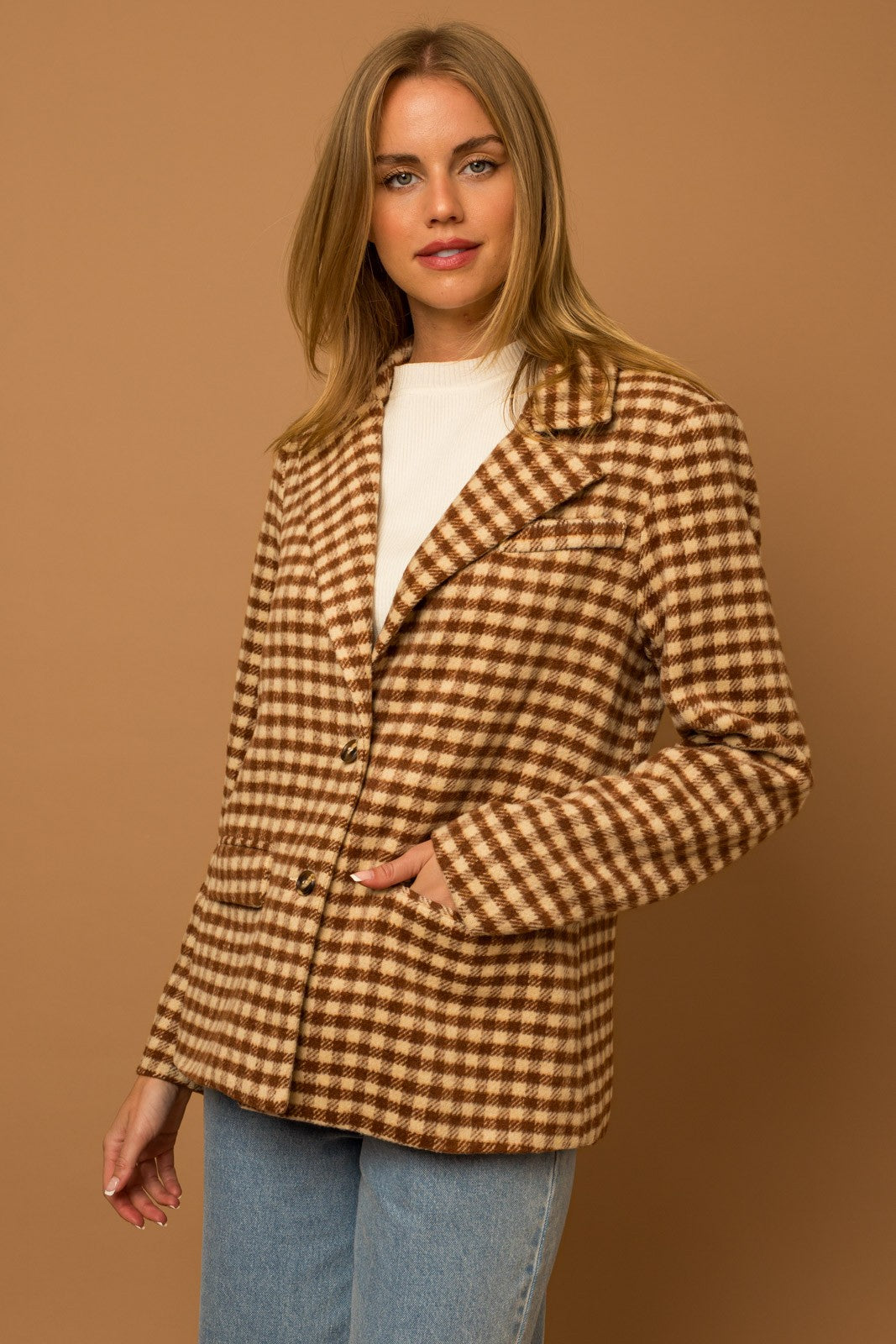 Cream checked blazer hotsell