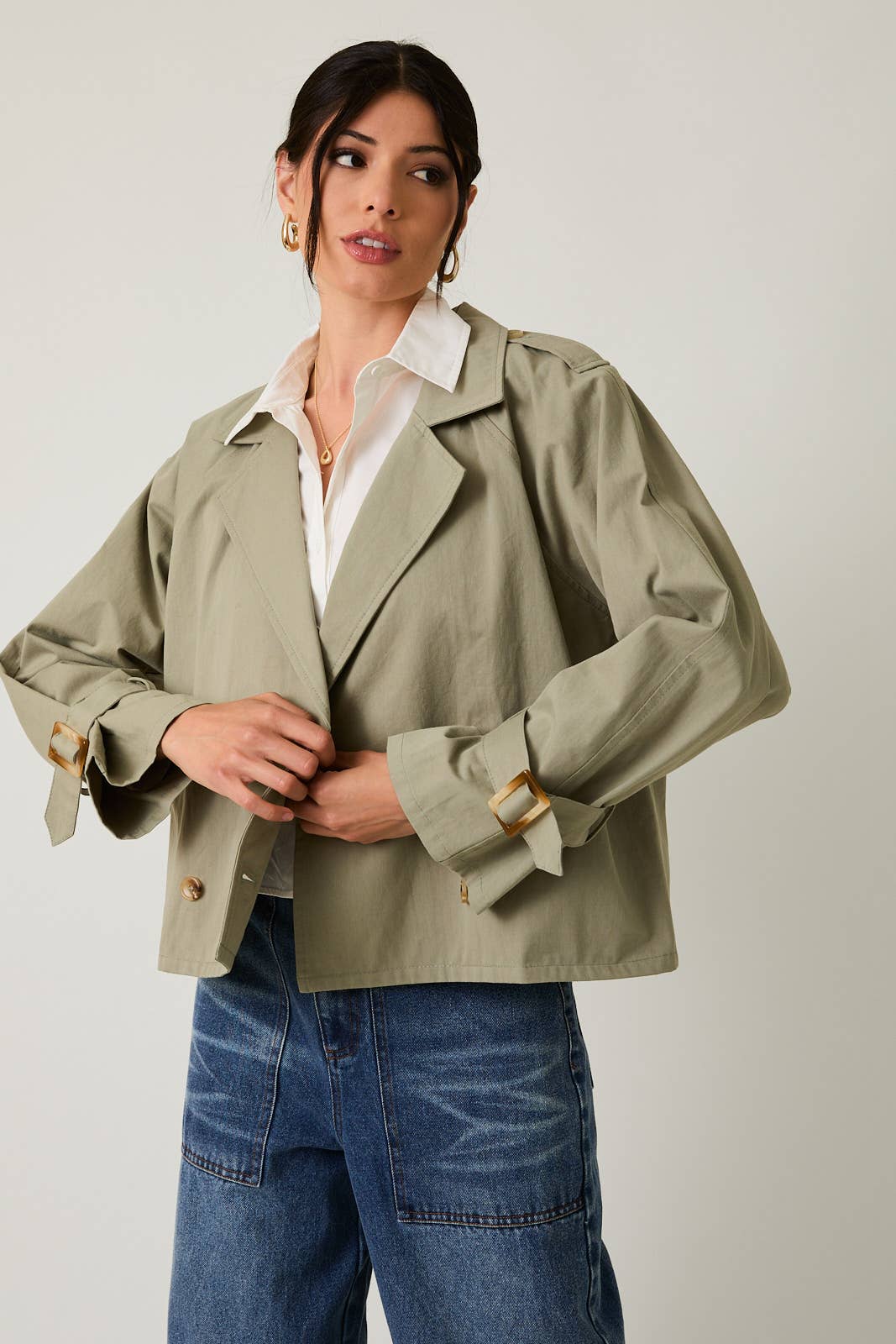 Sage Green Green Cropped Denim Jacket GAP Jackets Coats Gap