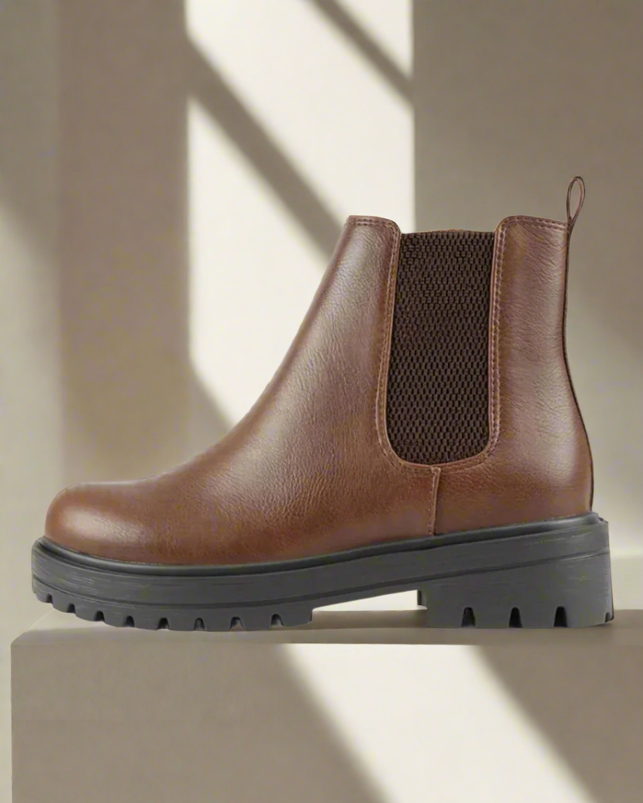 Low Heel Ankle Boots-Brown Vegan Leather Women's Shoes Erma Jean