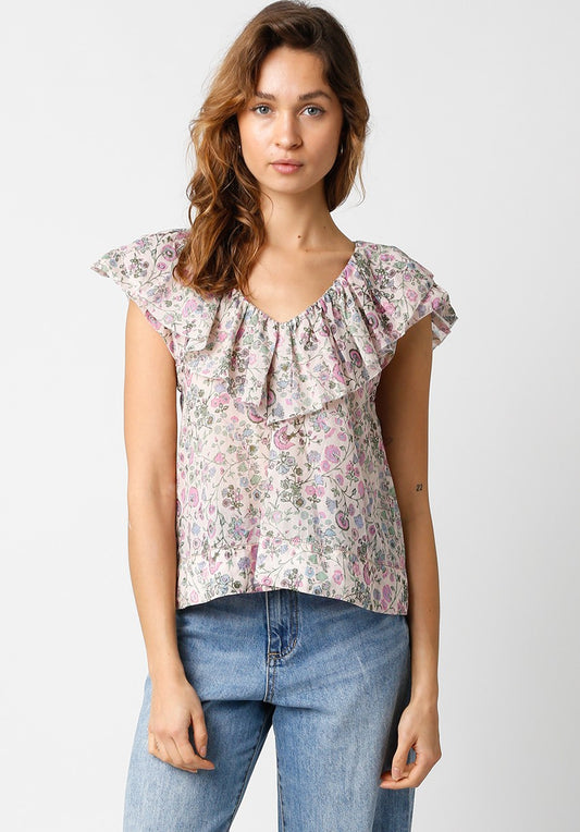 Tiered Collar Sleeveless Floral Top