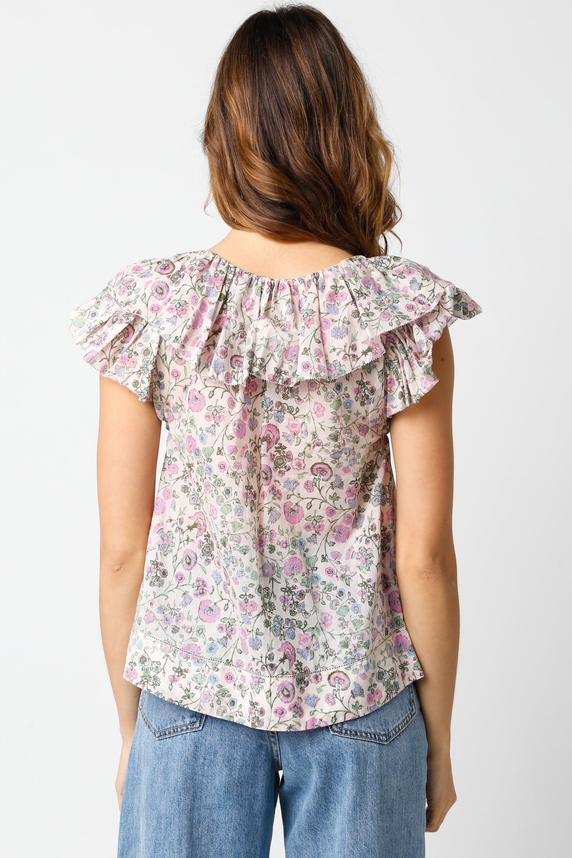 Tiered Collar Sleeveless Floral Top