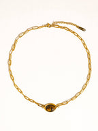 Shay Non-Tarnish Oval Stone Chain Necklace-18K Gold Plated