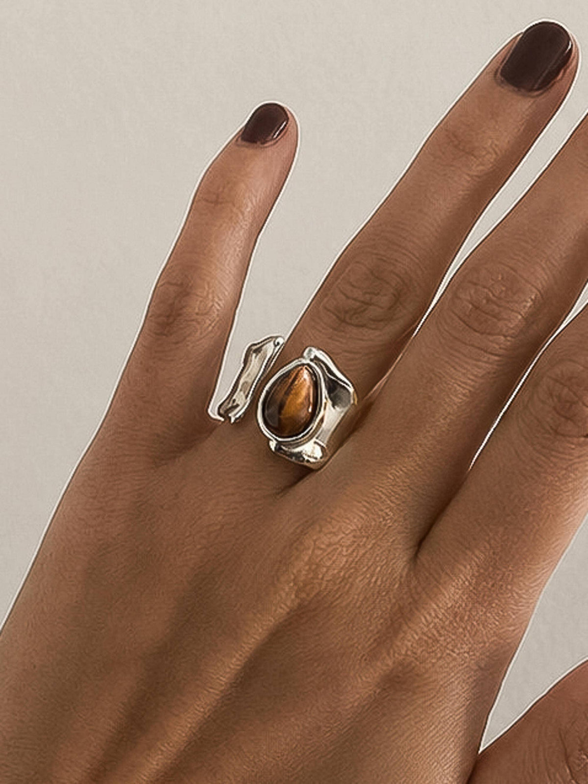 Jaspe Non-Tarnish Tiger Eye Statement Ring-18K Silver Plated