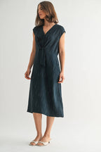 Women's Teal Tie Front Detail Midi Dress