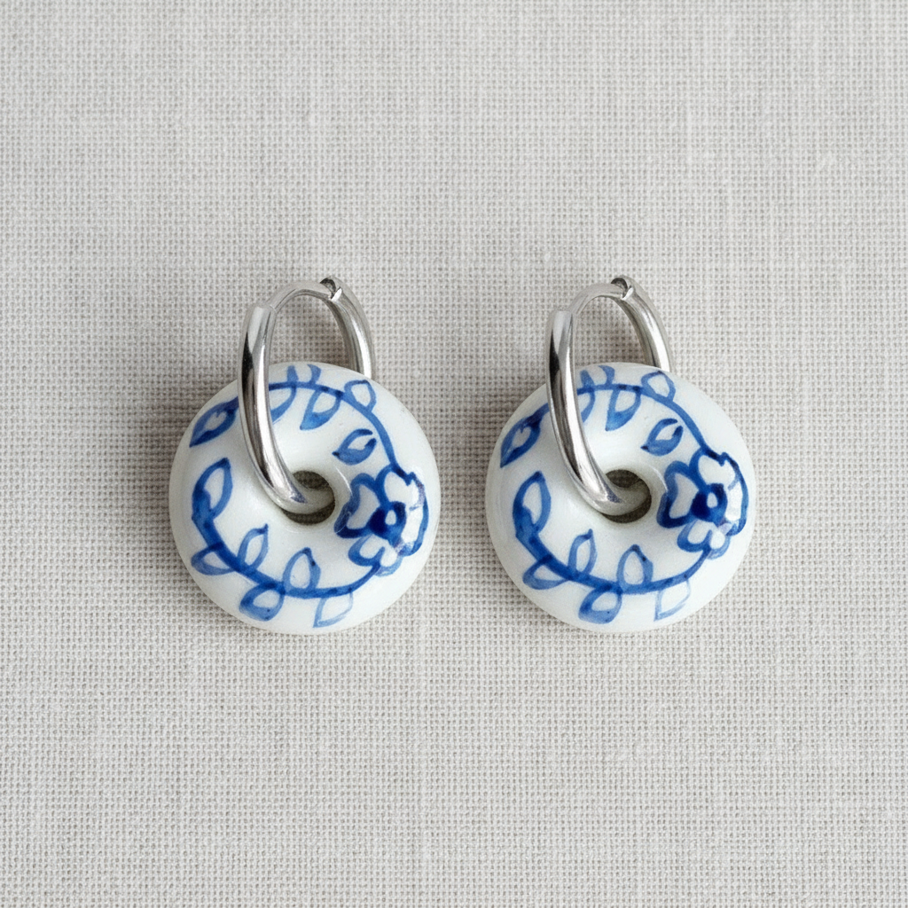 Porcelain Drop Earrings-Blue