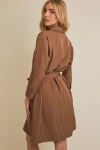 Ainsley Striped Button Dress-Brown White Flowy