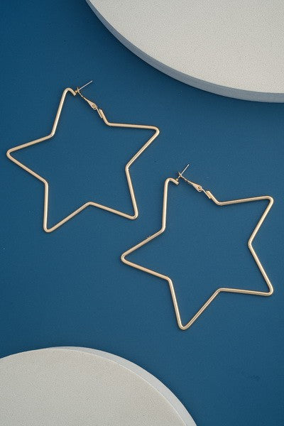 Star Hoop Earrings-Gold