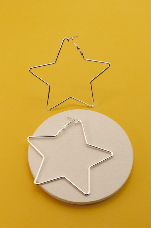 Star Hoop Earrings-Silver