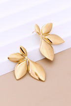 18k Non-Tarnish Leaf Design Stud Earrings-Gold
