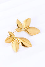 18k Non-Tarnish Leaf Design Stud Earrings-Gold