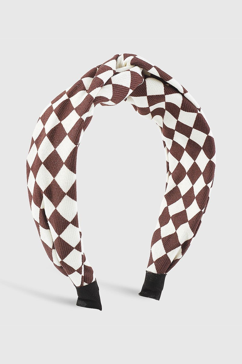 Checkered Headband-Brown