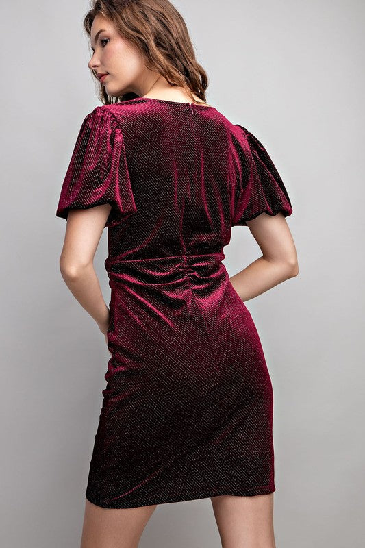 Velvet Shimmer Dress-Wine