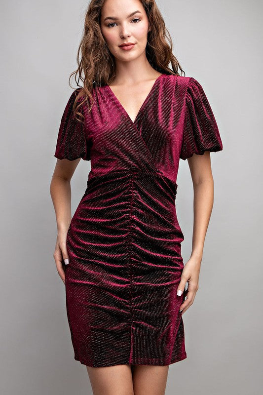 Velvet Shimmer Dress-Wine