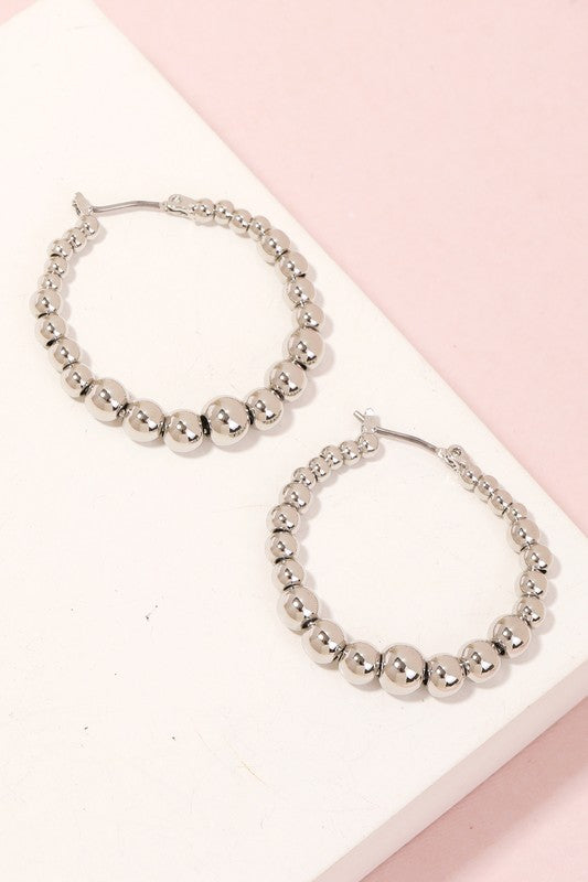 Katelyn Beaded Hoop Earrings-Silver