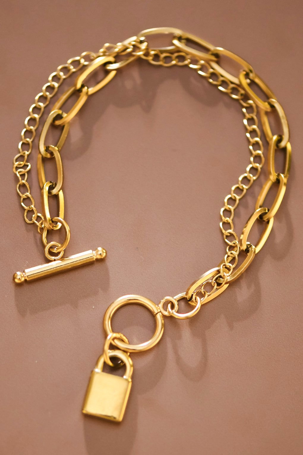 Rue Multi Chain Padlock Bracelet-18k Gold-Plated