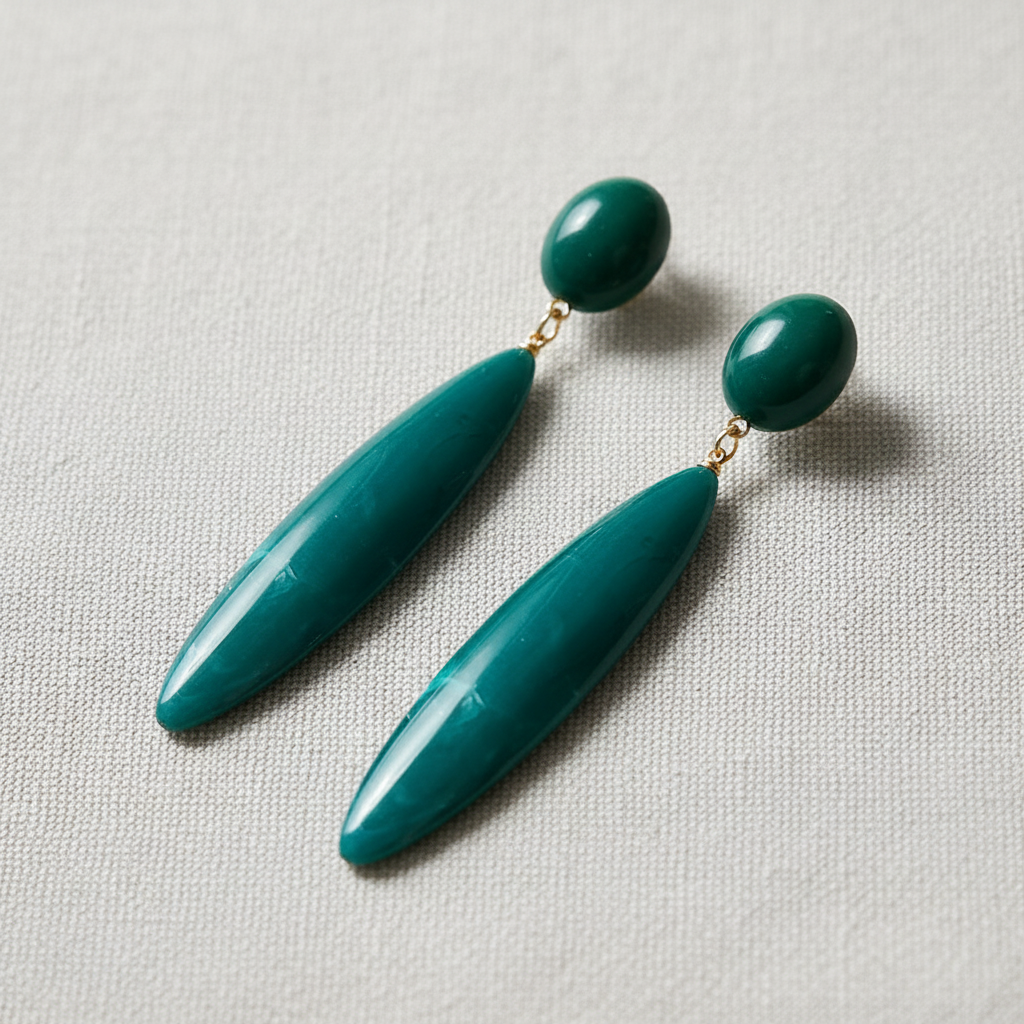 Teardrop Long Earrings-Emerald
