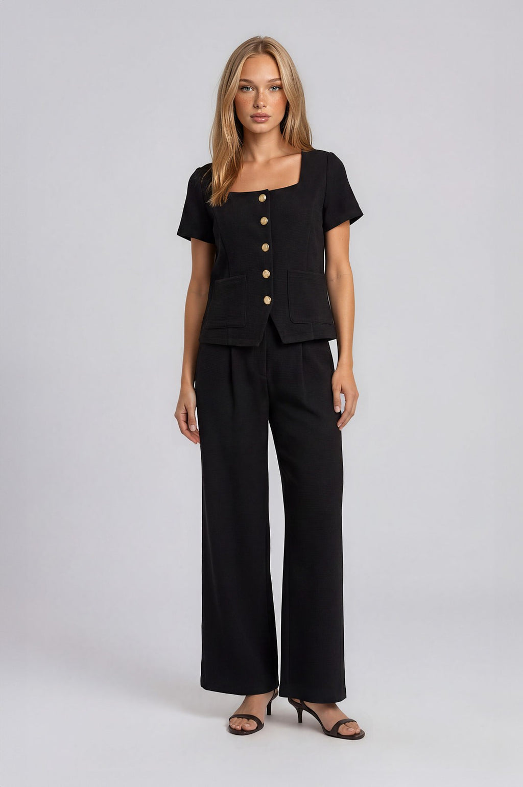 Jasmine Pleated Pants-Black Knit