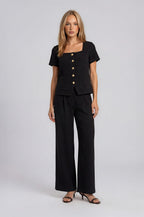Jasmine Pleated Pants-Black Knit