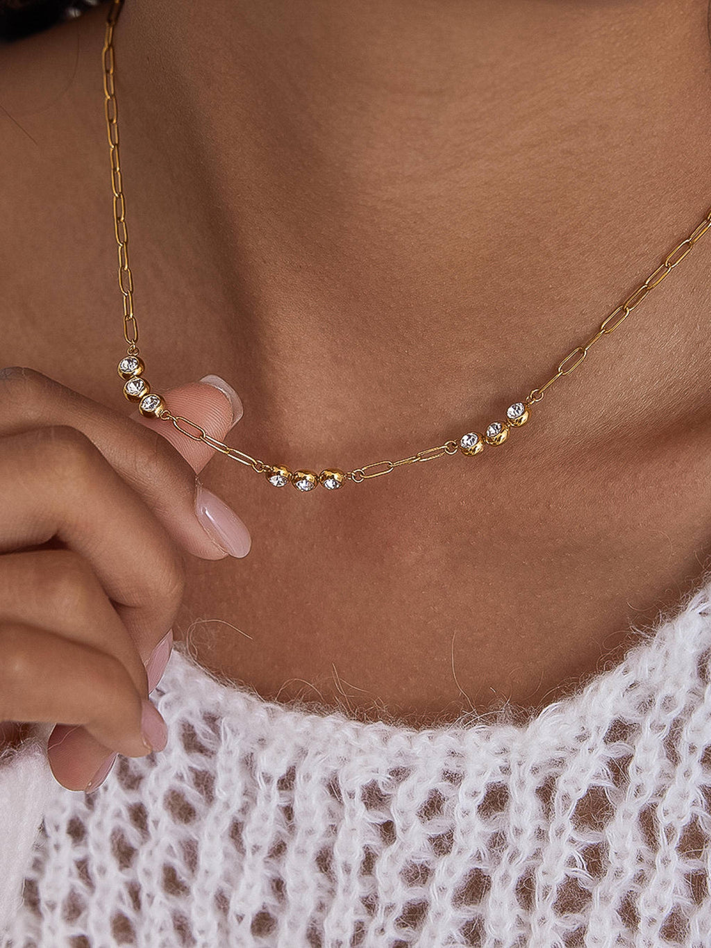 Éclaire Non-Tarnish CZ Station Chain Necklace-18K Gold Plated