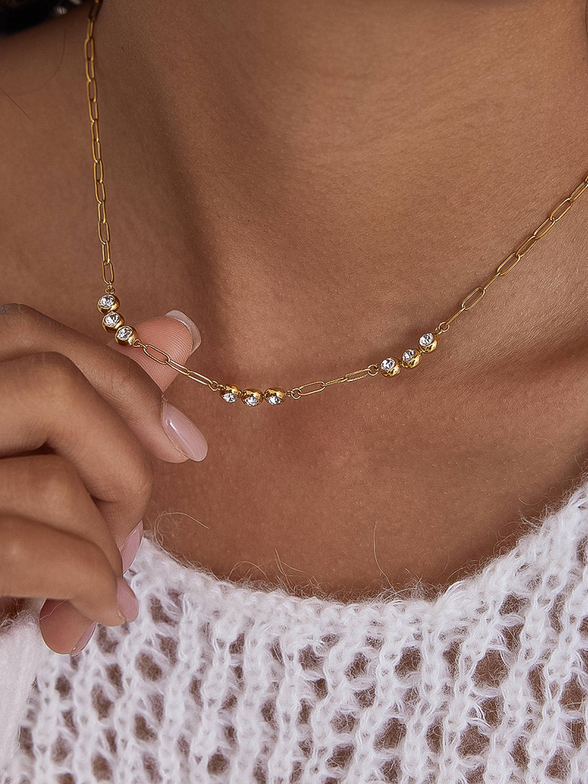 Éclaire Non-Tarnish CZ Station Chain Necklace-18K Gold Plated