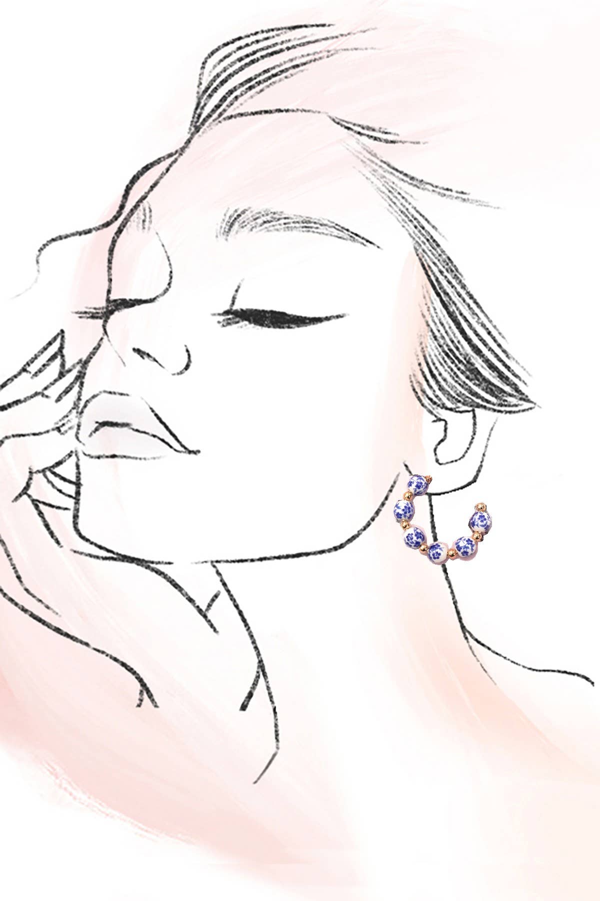 June Non-Tarnish Floral Porcelain Hoop Earrings-18K Gold-Plated