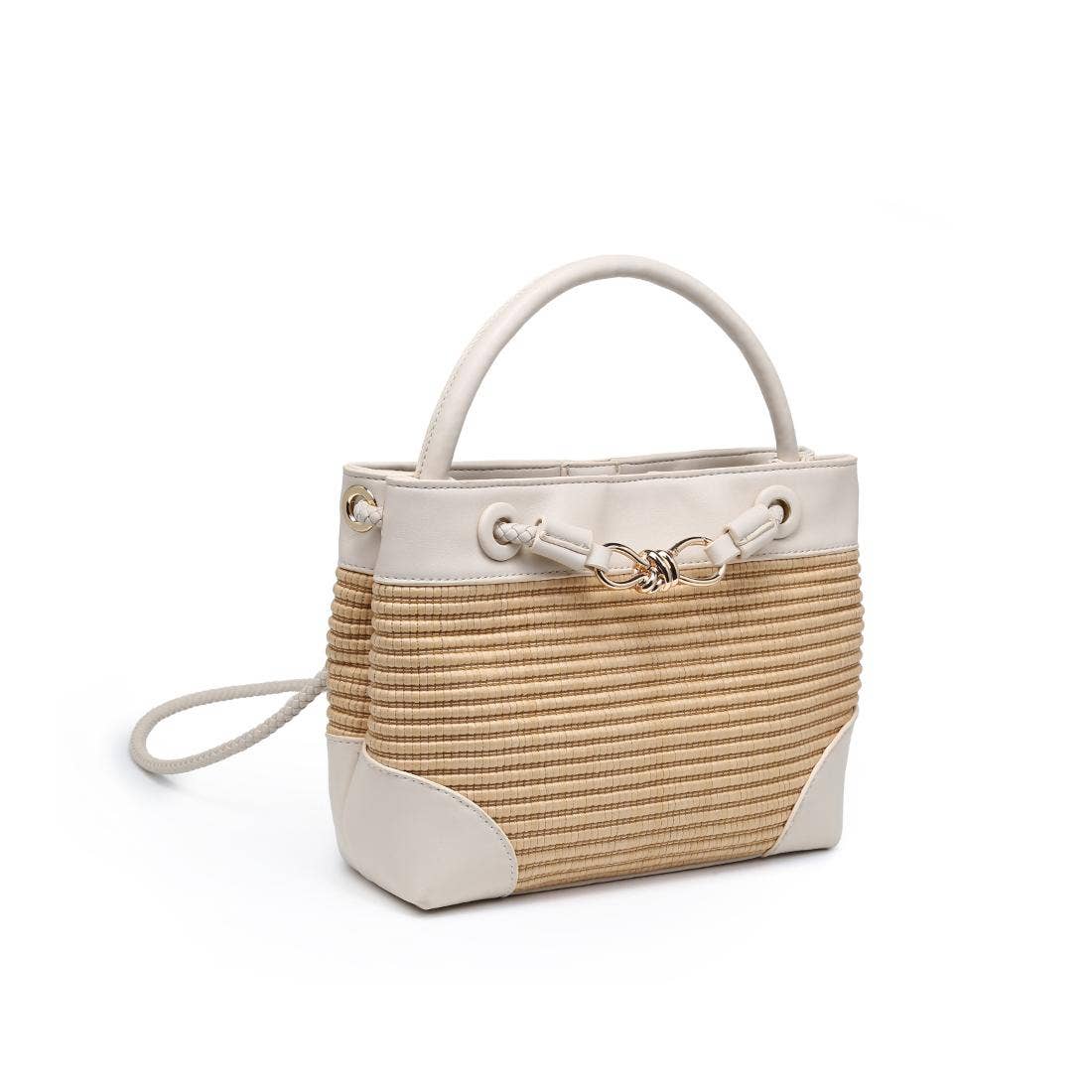 Blake Top Handle Woven Crossbody-Natural Vegan Leather