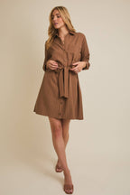 Ainsley Striped Button Dress-Brown White Flowy