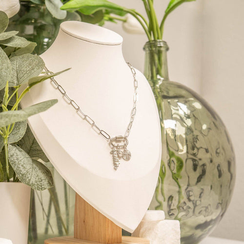 18K Non-Tarnish Paperclip Carabiner Necklace-Silver Plated