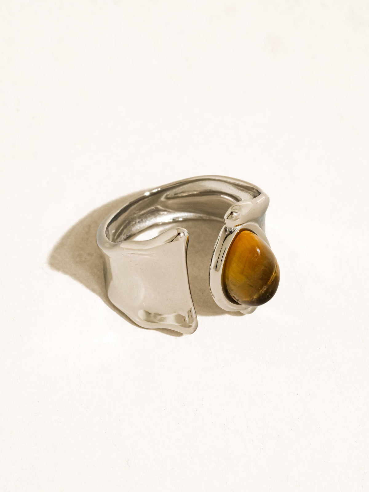 Jaspe Non-Tarnish Tiger Eye Statement Ring-18K Silver Plated