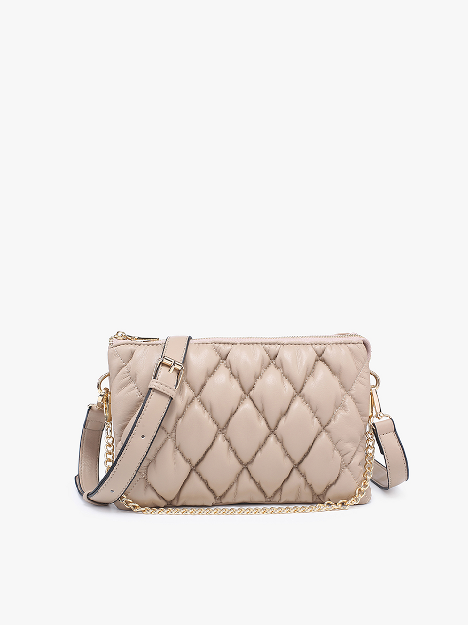 Izzy Puffer Quilted Crossbody with Chain-Parchment