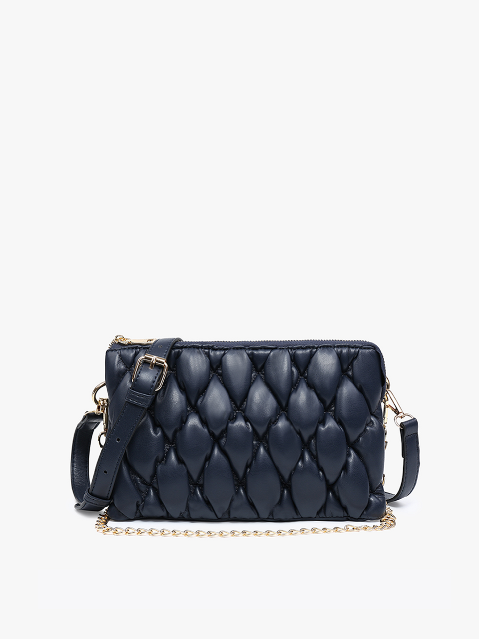 Izzy Puffer Quilted Crossbody with Chain-Navy