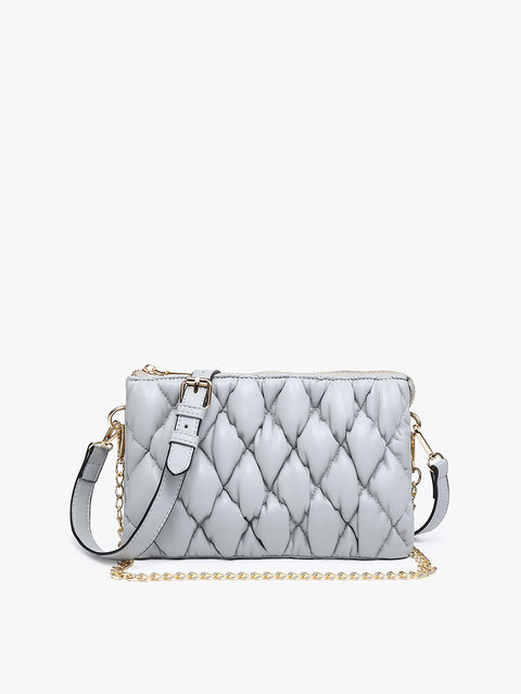 Izzy Puffer Quilted Crossbody with Chain-Lt Grey
