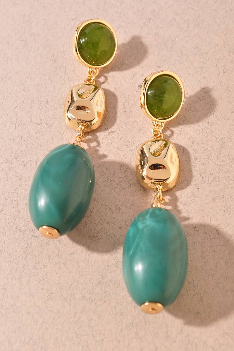 Georgie Marbled Hammered Gold Drop Earrings-Olive