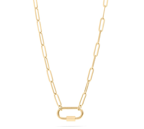 18K Non-Tarnish Paperclip Carabiner Necklace-Gold Plated