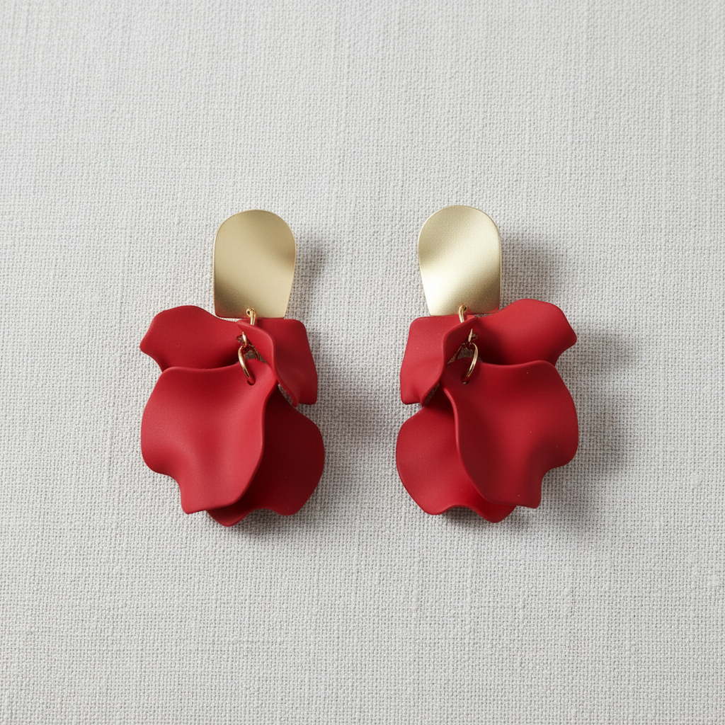 Rose Blossom Stud Earrings-Red