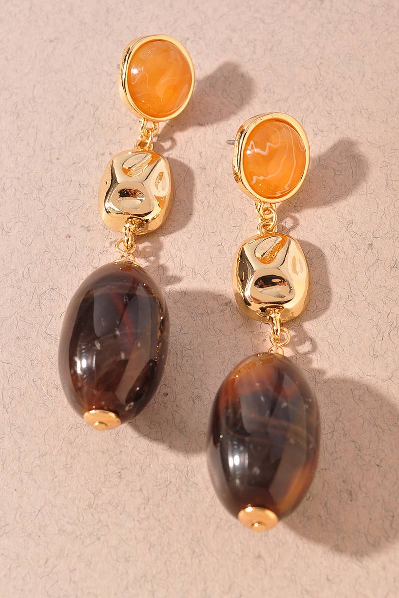 Georgie Marbled Hammered Gold Drop Earrings-Brown