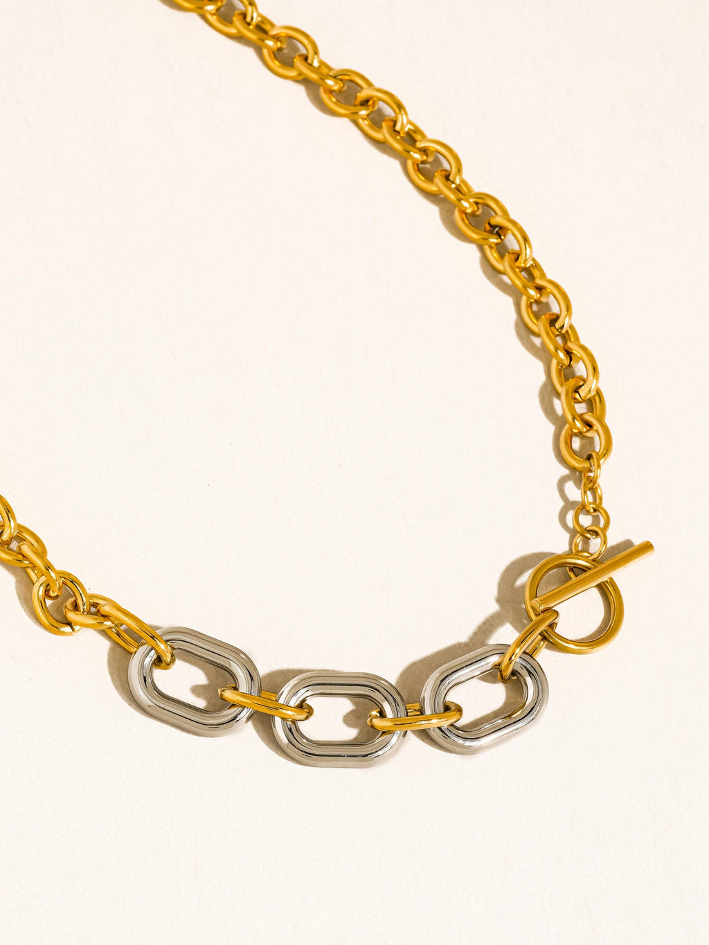 Lurette Non-Tarnish Two Tone Chain Necklace-18K Gold Silver Plated