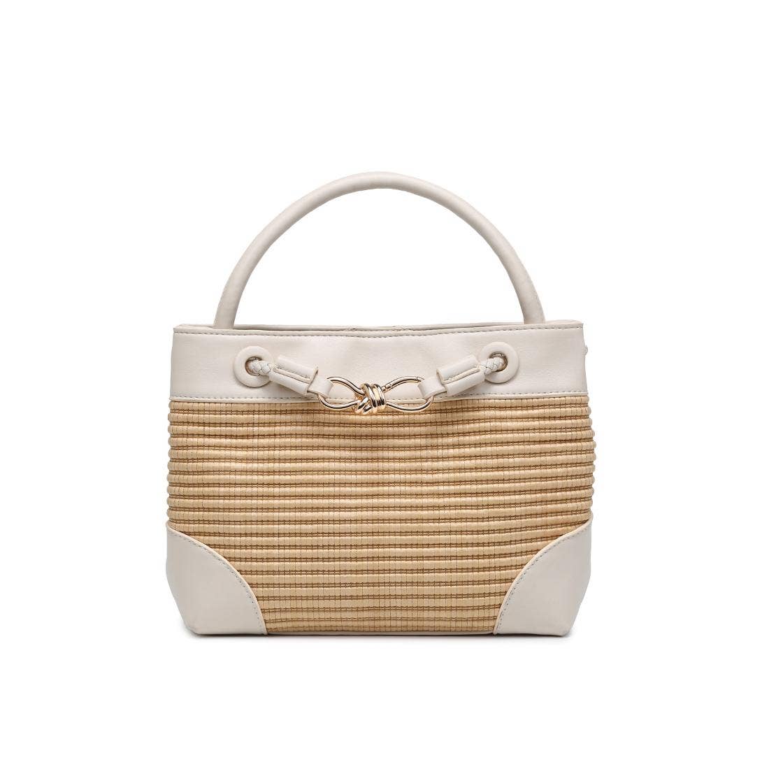 Blake Top Handle Woven Crossbody-Natural Vegan Leather