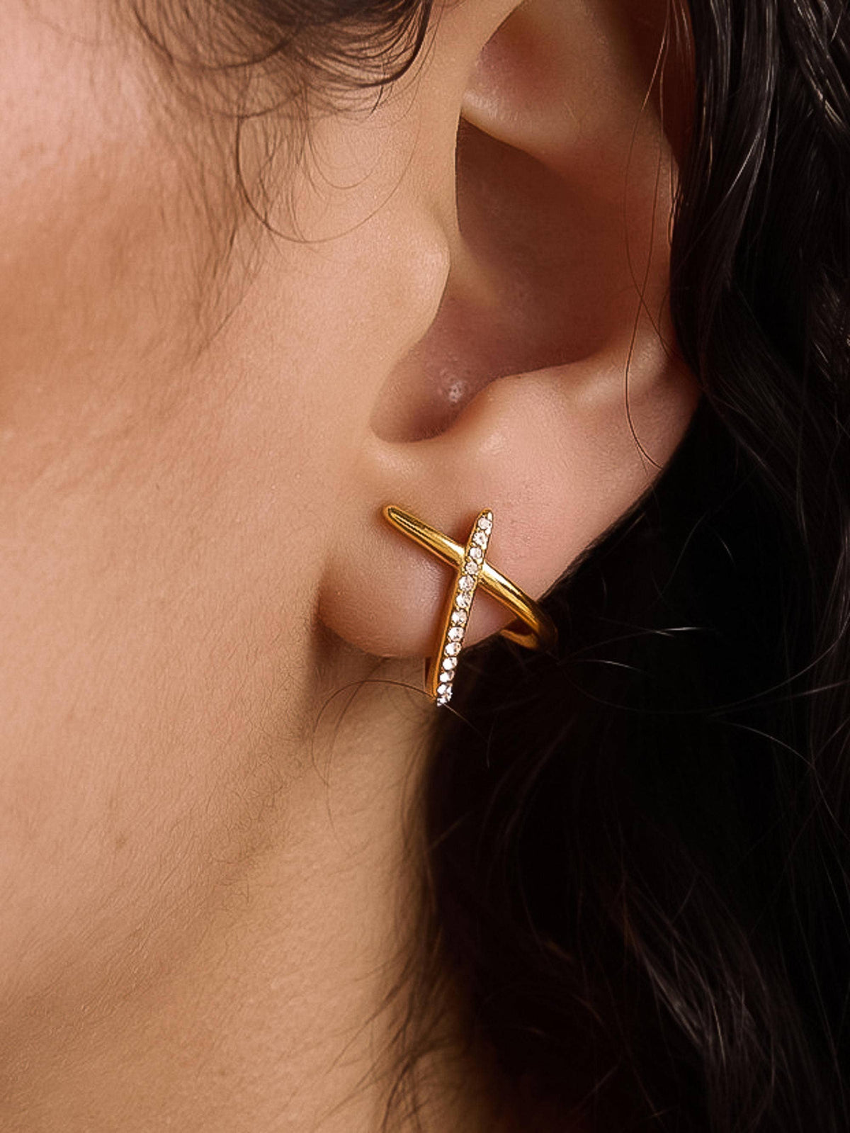 Echo Non-Tarnish CZ Crossover Earrings-18K Gold Plated