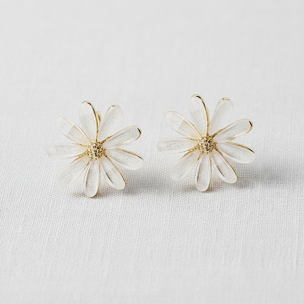 Daisy Crystal Stud Earrings-White