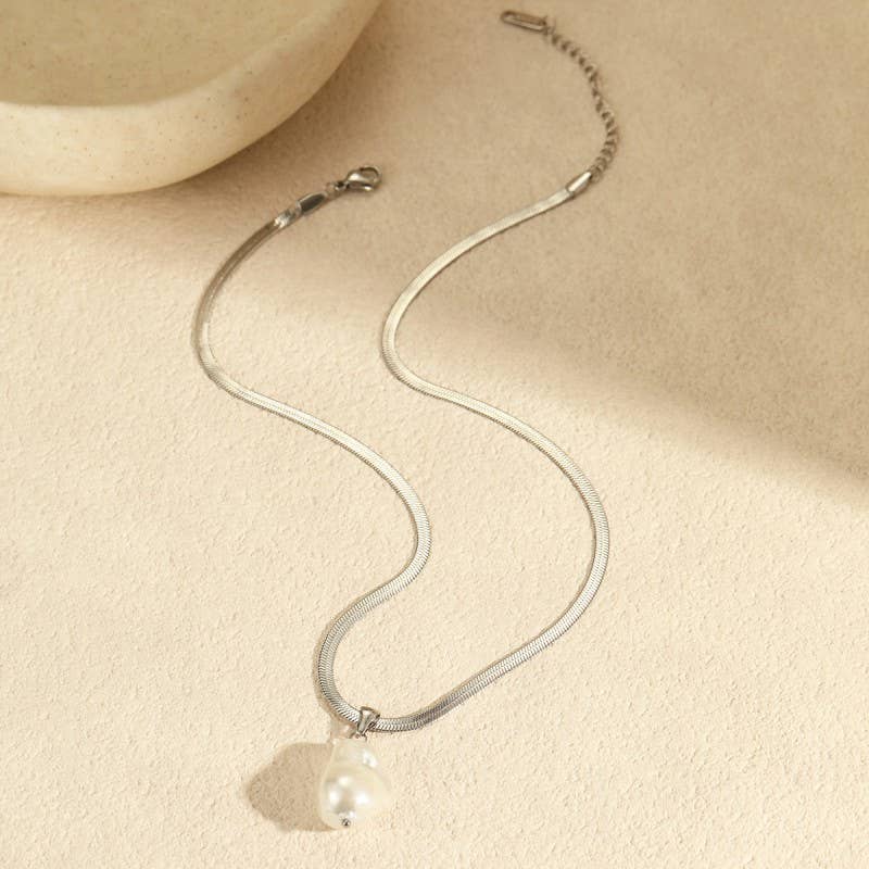 Ila Non-Tarnish Pearl Drop Charm Necklace-Stainless Steel