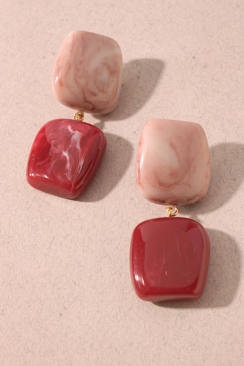 Cami Marbled Double Square Drop Earrings-Red